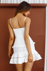 Perfect Timing Pleated Frill Trim Mini Dress White